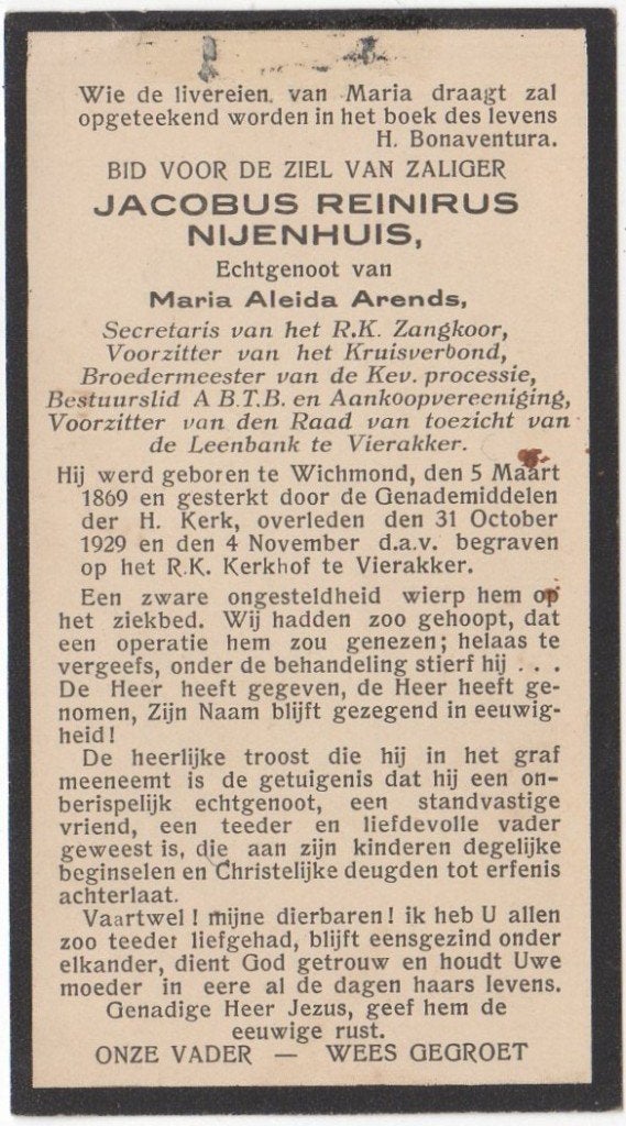 Jacobus R. Nijenhuis 1869 Wichmond + 1929 Vierakker, 60 jaar, Ophalen of Verzenden