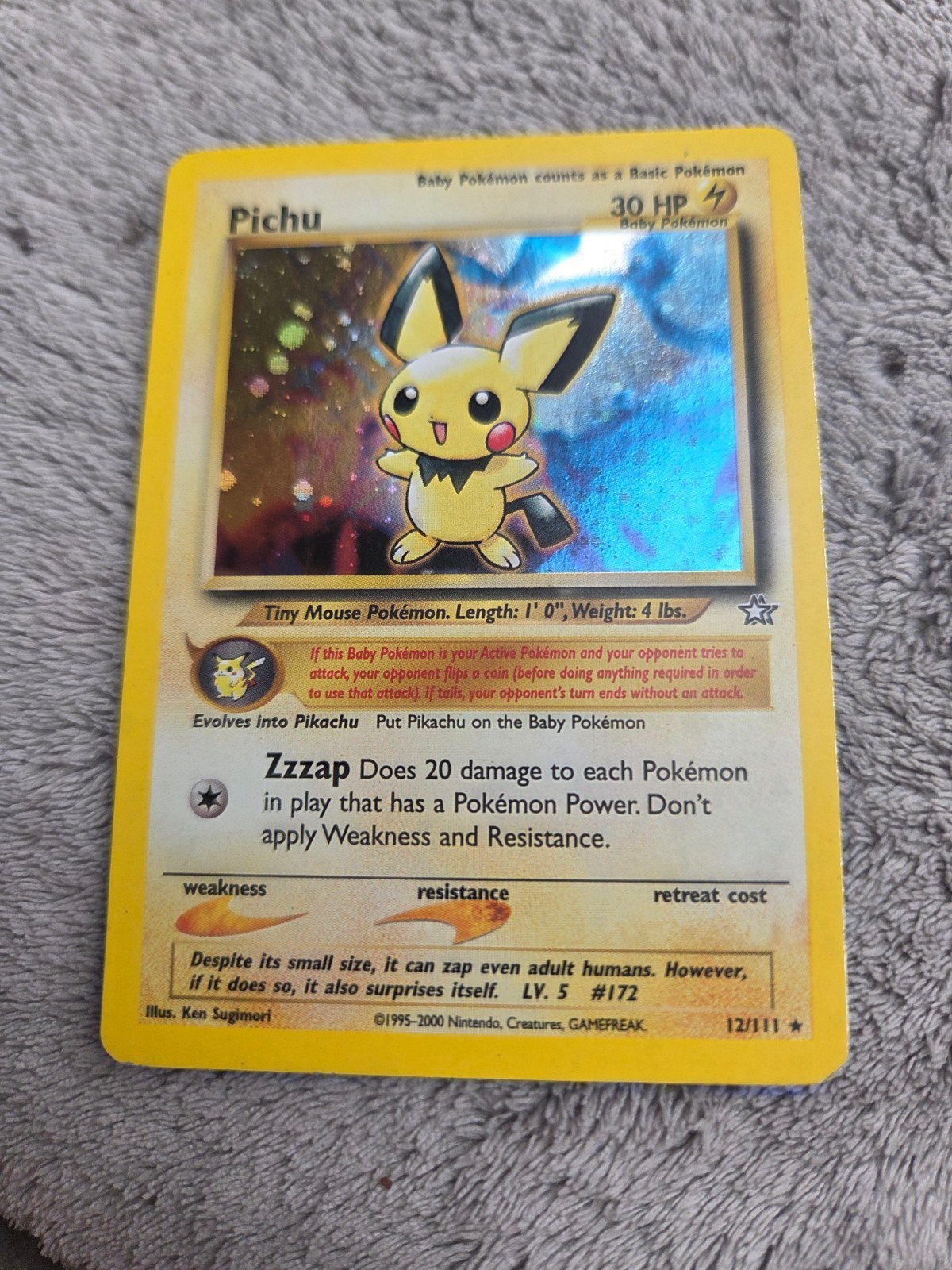 Pichu Pokémon kaart 12/111 Neo Genesis Holo Foil, Ophalen of Verzenden