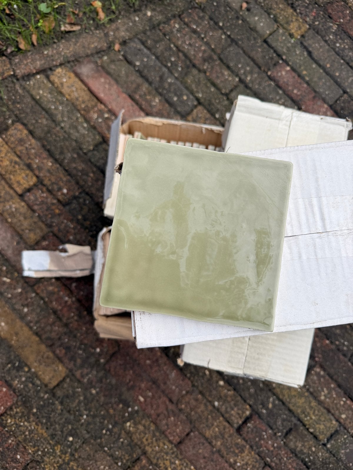Rustieke tegeltjes 2 m2 - 13x13 olive green gloss, Doe-het-zelf en Verbouw, Ophalen, Nieuw, Minder dan 20 cm, Minder dan 5 m²