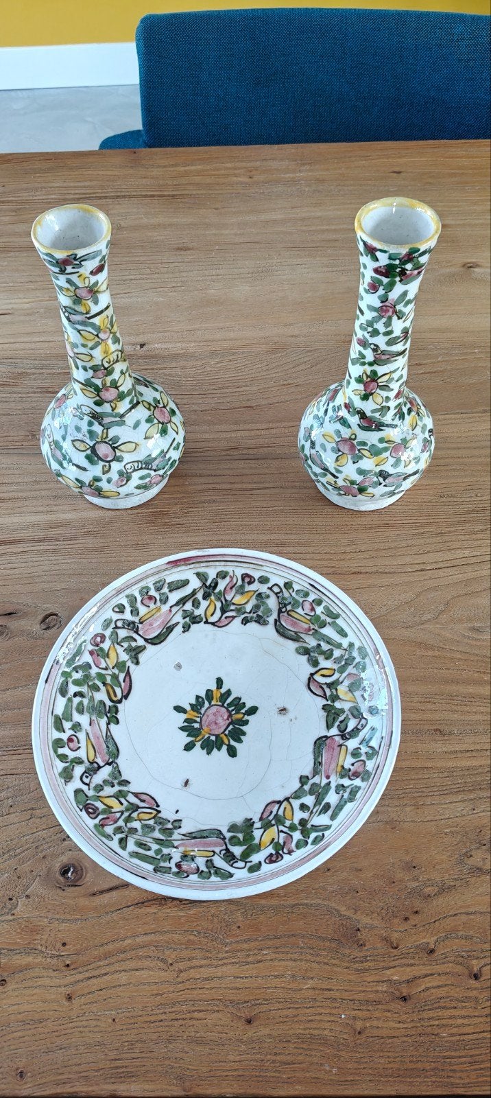 Handbeschilderde vaasjes met bord, Ophalen of Verzenden