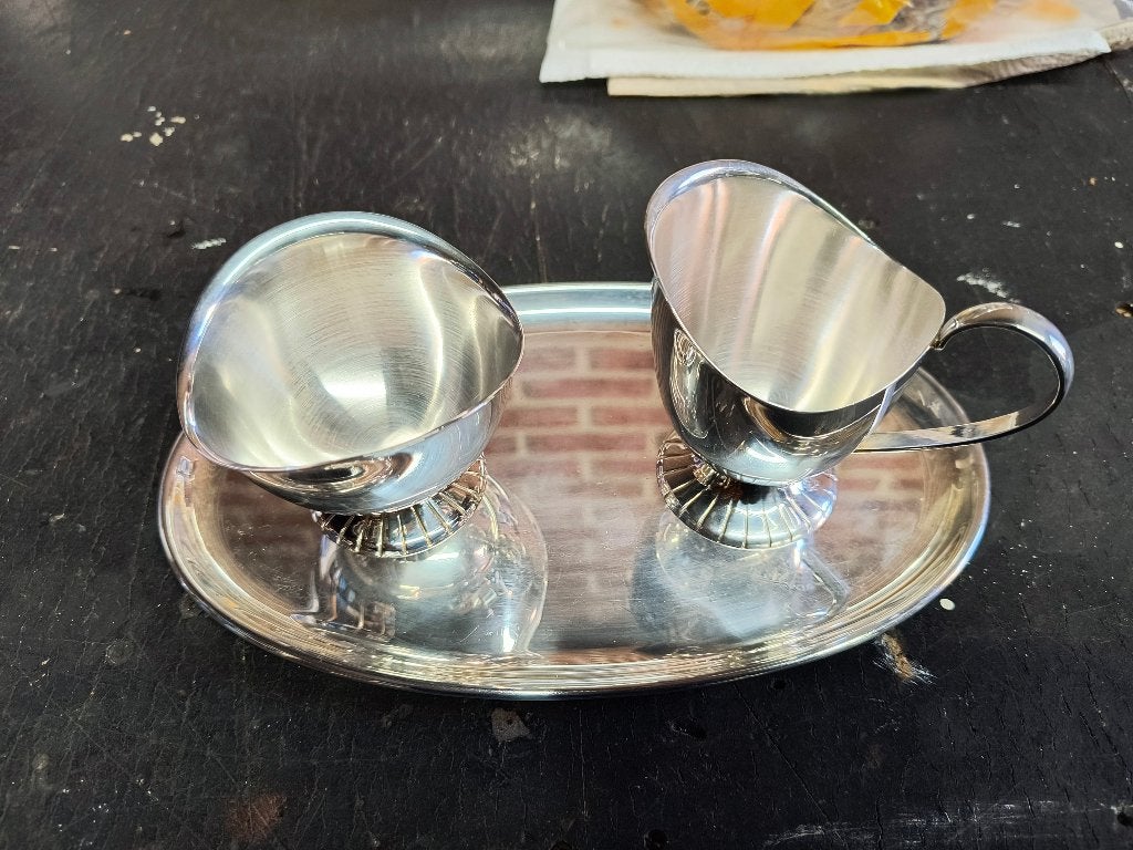 DE Suiker melk zilver Verzilverd Roomstel vintage antiek, Ophalen of Verzenden, Zilver