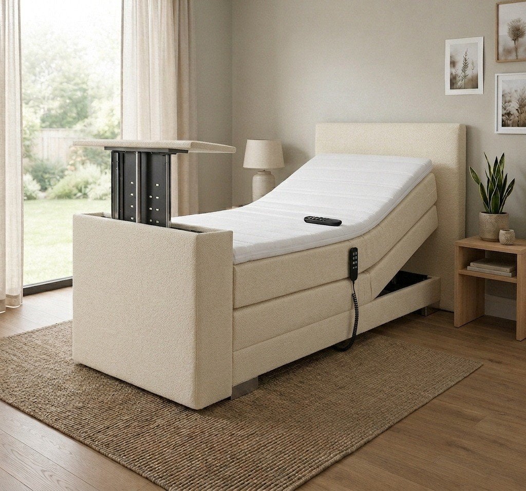 Elektrische 1-Persoons Boxspring Kubic met TV-Lift Voetbord-, Huis en Inrichting, Slaapkamer | Boxsprings, Ophalen, Nieuw, Tweepersoons