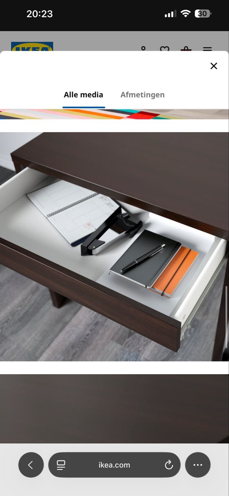 IKEA Micke bureau met lade en kabelgoot, donkerbruin, Ophalen, Gebruikt, Bruin, IKEA