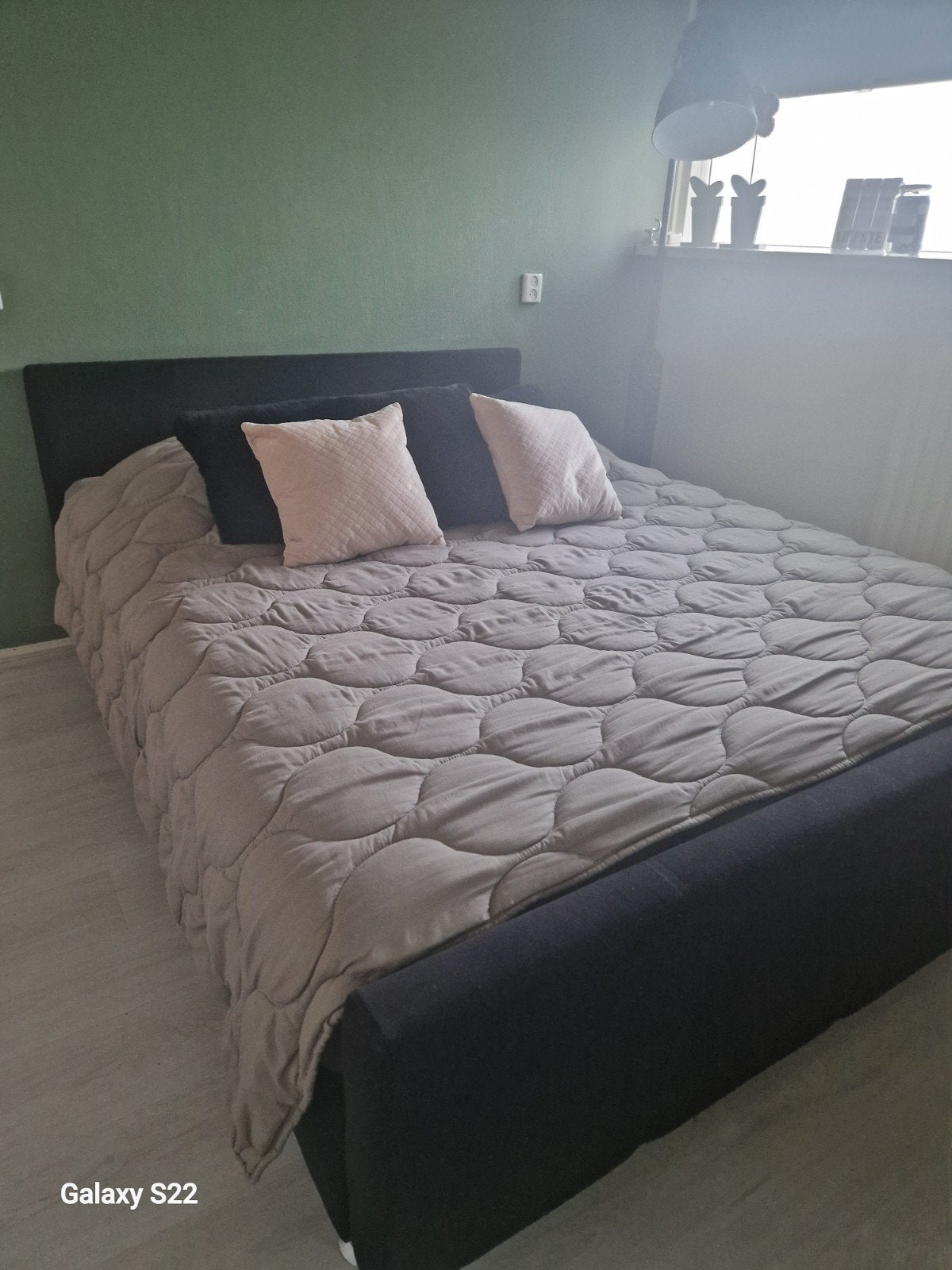 Tweepersoonsbed/boxspring 160 x 200 met stoffen bekleding -, Huis en Inrichting, Slaapkamer | Bedden, Ophalen, Gebruikt, Zwart
