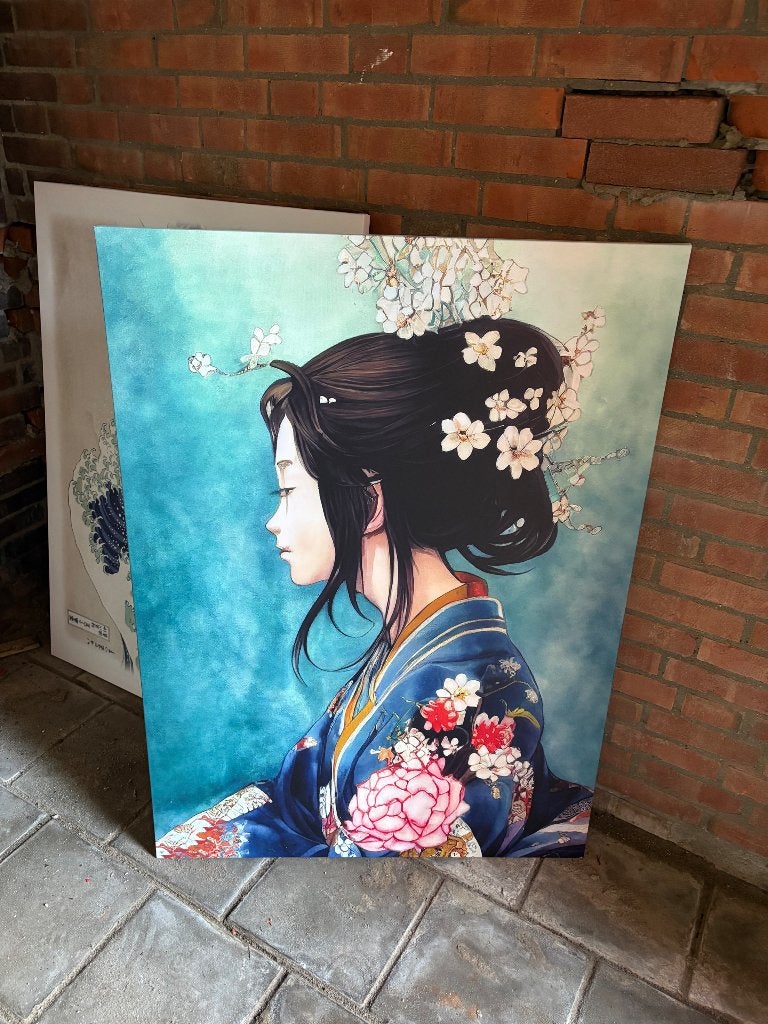 Canvas op houten frame Japans meisje 2, Huis en Inrichting, Woonaccessoires | Schilderijen, Tekeningen en Foto's, Ophalen, 75 tot 100 cm