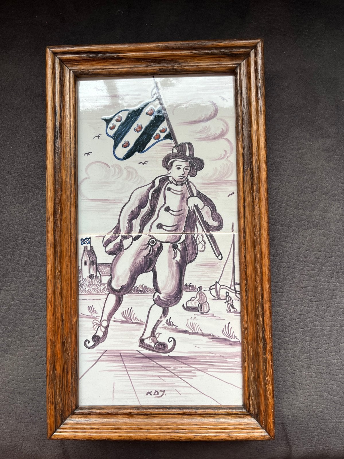 Fries tableautje: Schaatsenrijder met Friese vlag, Ophalen of Verzenden