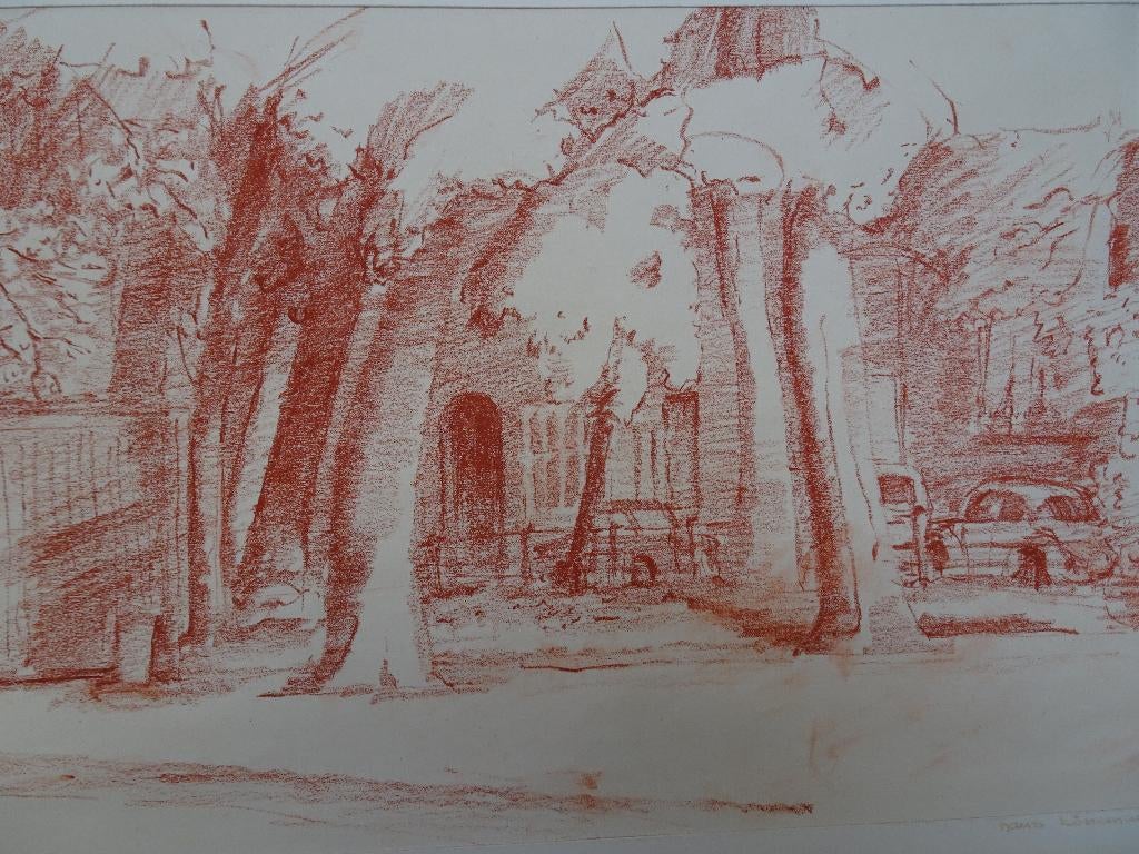 krijttekening Tilburg Sous Bois bomen bij kerk Hans Könemann, Verzenden