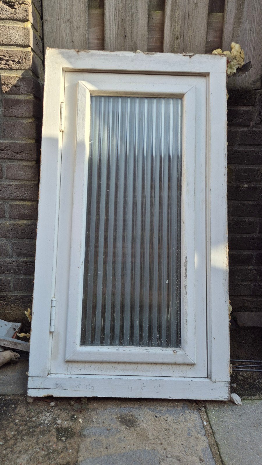 Kozijn+gevelraam met geribbeld glas, Doe-het-zelf en Verbouw, Glas en Ramen, Ophalen, Gevelraam of Ruit, Gebruikt, Minder dan 80 cm