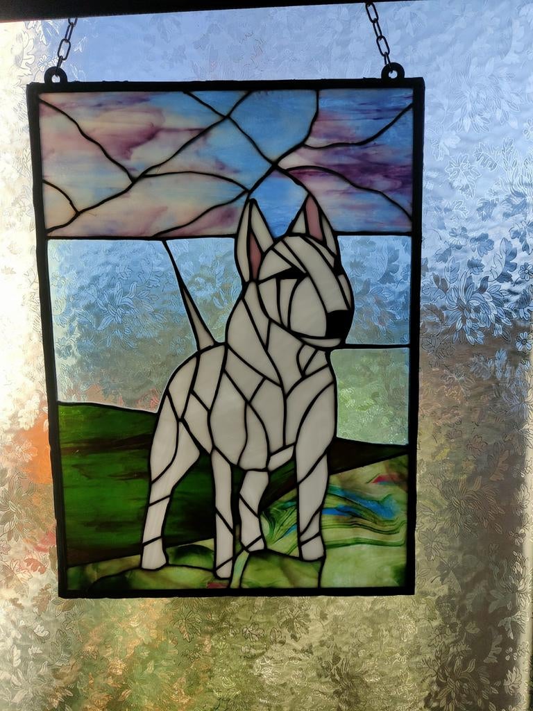 Glas in lood van Bull Terriër, Ophalen