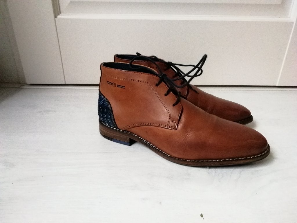Zgan cognac leren schoenen Berkelmans met blauwe croco 41, Berkelmans, Bruin, Ophalen of Verzenden, Zo goed als nieuw