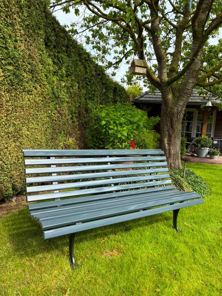 Gerestaureerde tuinbank || Gietijzer en hardhout, Ophalen of Verzenden, Nieuw, Hout