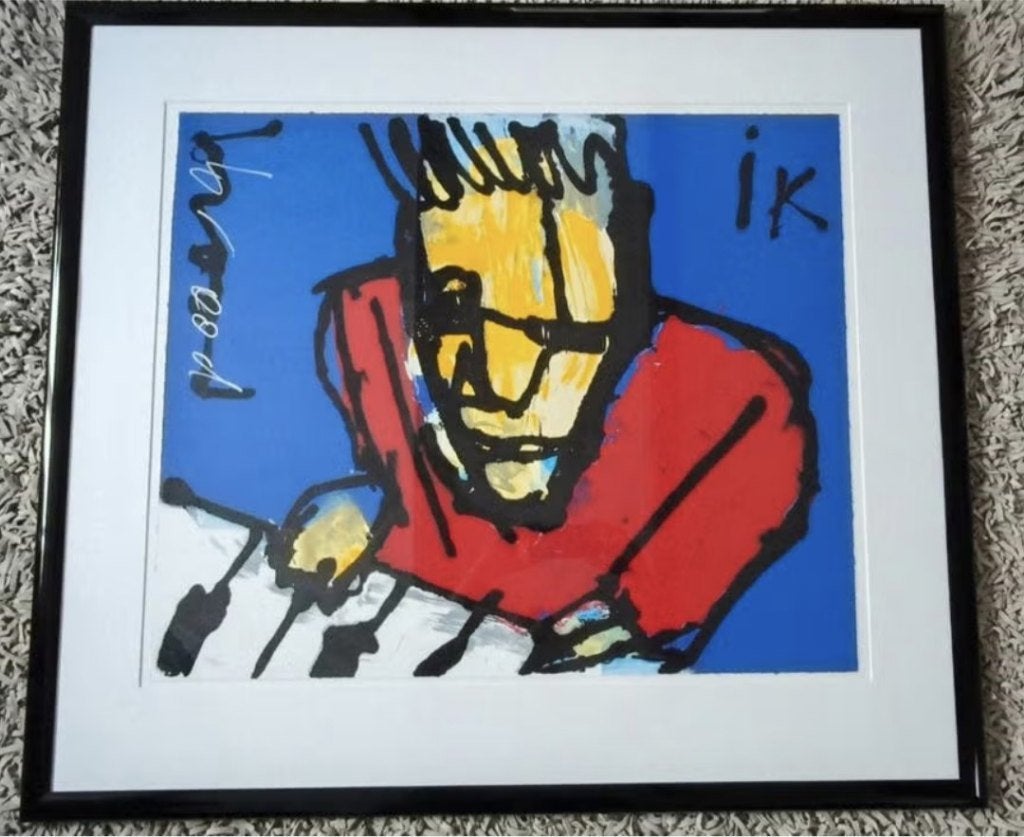 ZEEFDRUK HERMAN BROOD: "IK, PIANIST.", Antiek en Kunst, Gesigneerd, Ophalen, Personages en Fantasiefiguren, Zeefdruk