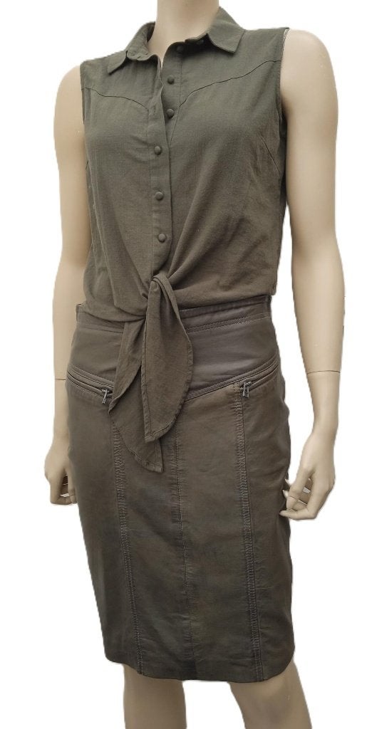 Mooie vintage leren rok van Goose Craft 34-36, Knielengte, Maat 36 (S), Gedragen, Groen