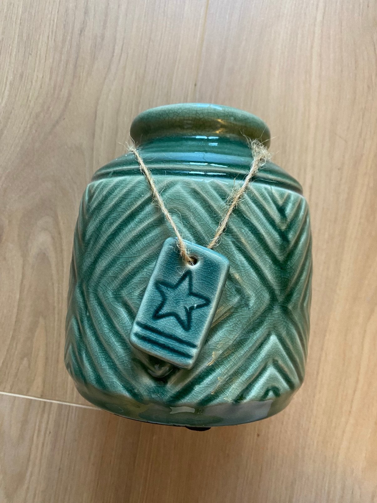 Nieuw groene vaas pot steen groen kerst, Ophalen of Verzenden, Nieuw, Groen, Steen/keramiek