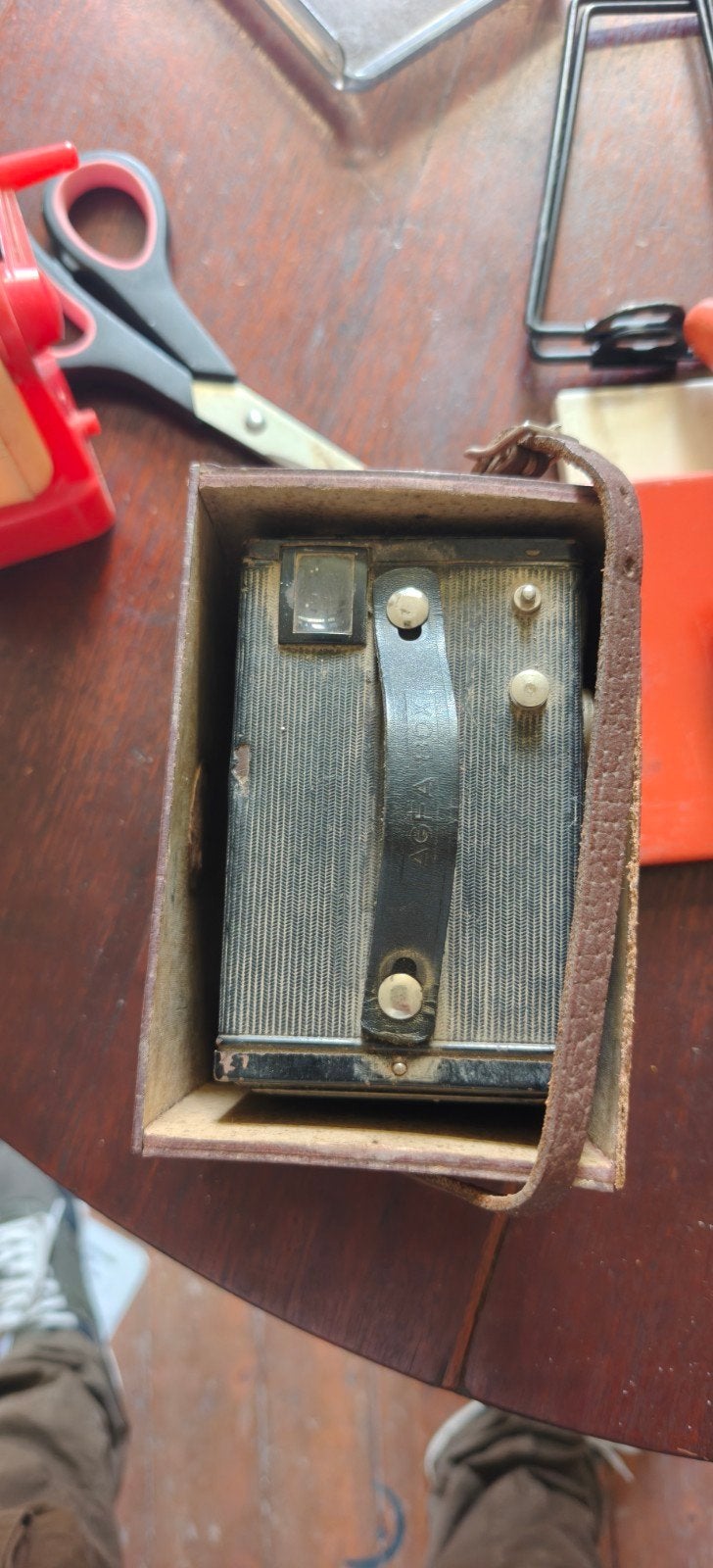 Vintage Agfa Synchro Box Camera met Leren Tas – Jaren '50, Ophalen of Verzenden