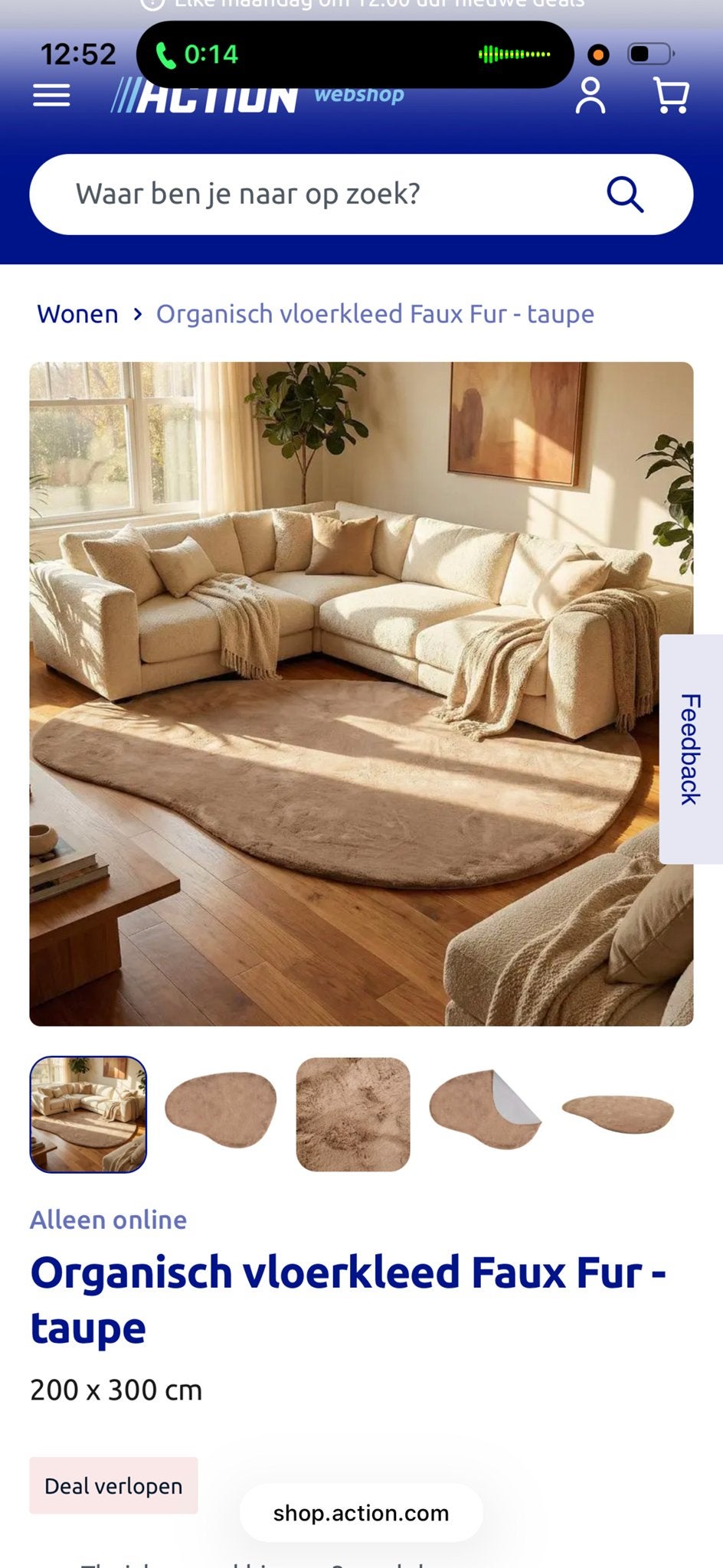 Nieuw organisch vloerkleed Faux Fur taupe - Action, Ophalen, Bruin, Nieuw, 200 cm of meer