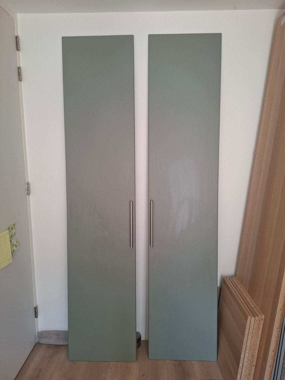 2 groene IKEA Pax kastdeuren 229x50 cm met handgrepen, Ophalen, Gebruikt, 200 cm of meer, 50 tot 100 cm