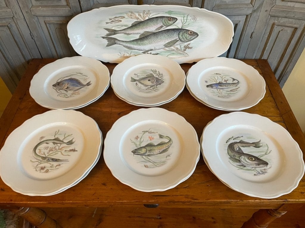 Limoges Servies Visservies 12 borden Schaal Porselein Frans, Ophalen