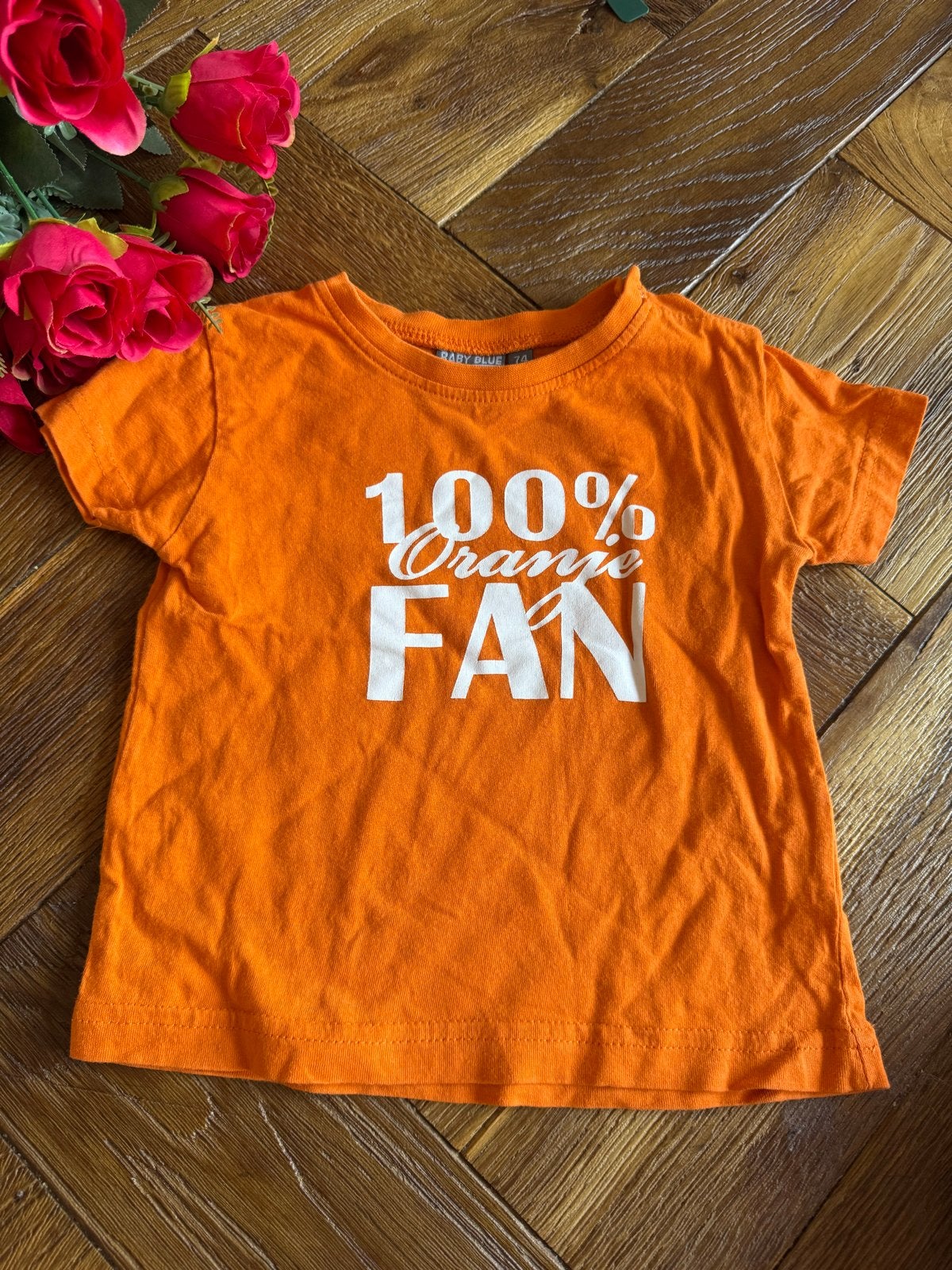 Oranje shirtje '100% Oranje FAN' maat 74, Verzenden, Zo goed als nieuw, Jongetje of Meisje, Shirtje of Longsleeve