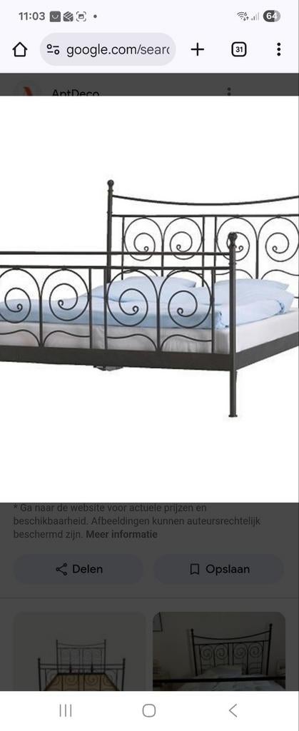 IKEA 2-persoonsbed 160x200 - Zwart Metaal, Huis en Inrichting, Slaapkamer | Bedden, Ophalen