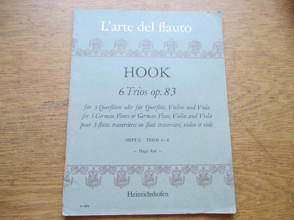 JAMES HOOK - 6 TRIOS OP.83 - VOOR 3 DWARSFLUITEN, Gebruikt, Dwarsfluit of Piccolo, Ophalen of Verzenden, Artiest of Componist