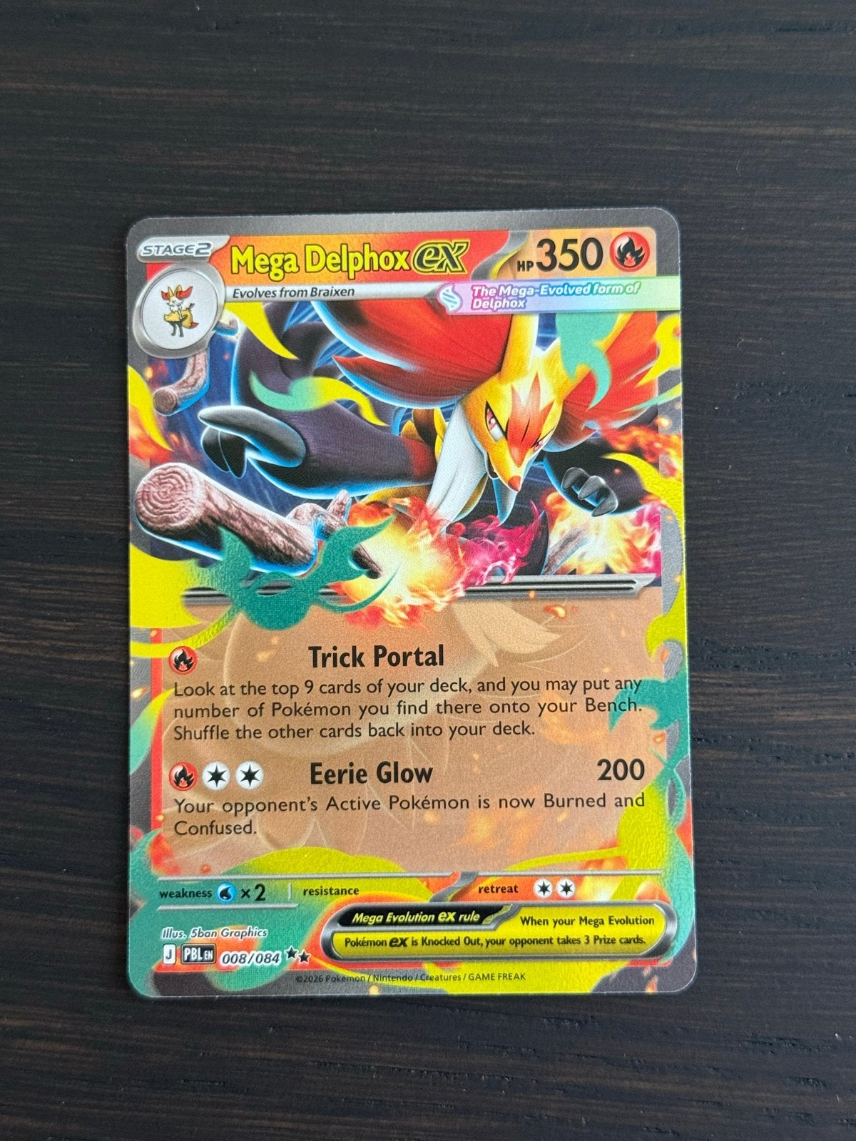 Mega Delphox EX 008/084 - Mega Evolution Pitch Black, Ophalen of Verzenden, Nieuw, Losse kaart, Foil
