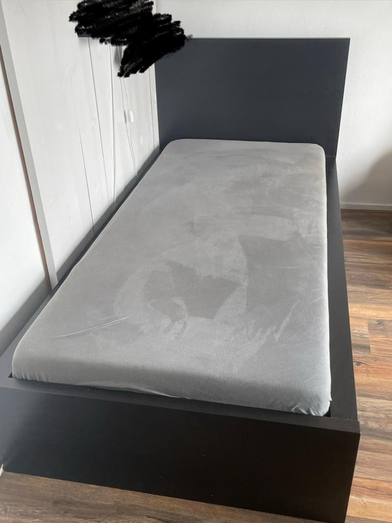 Ikea malm bed, Eenpersoons, Zwart, Nieuw, Hout