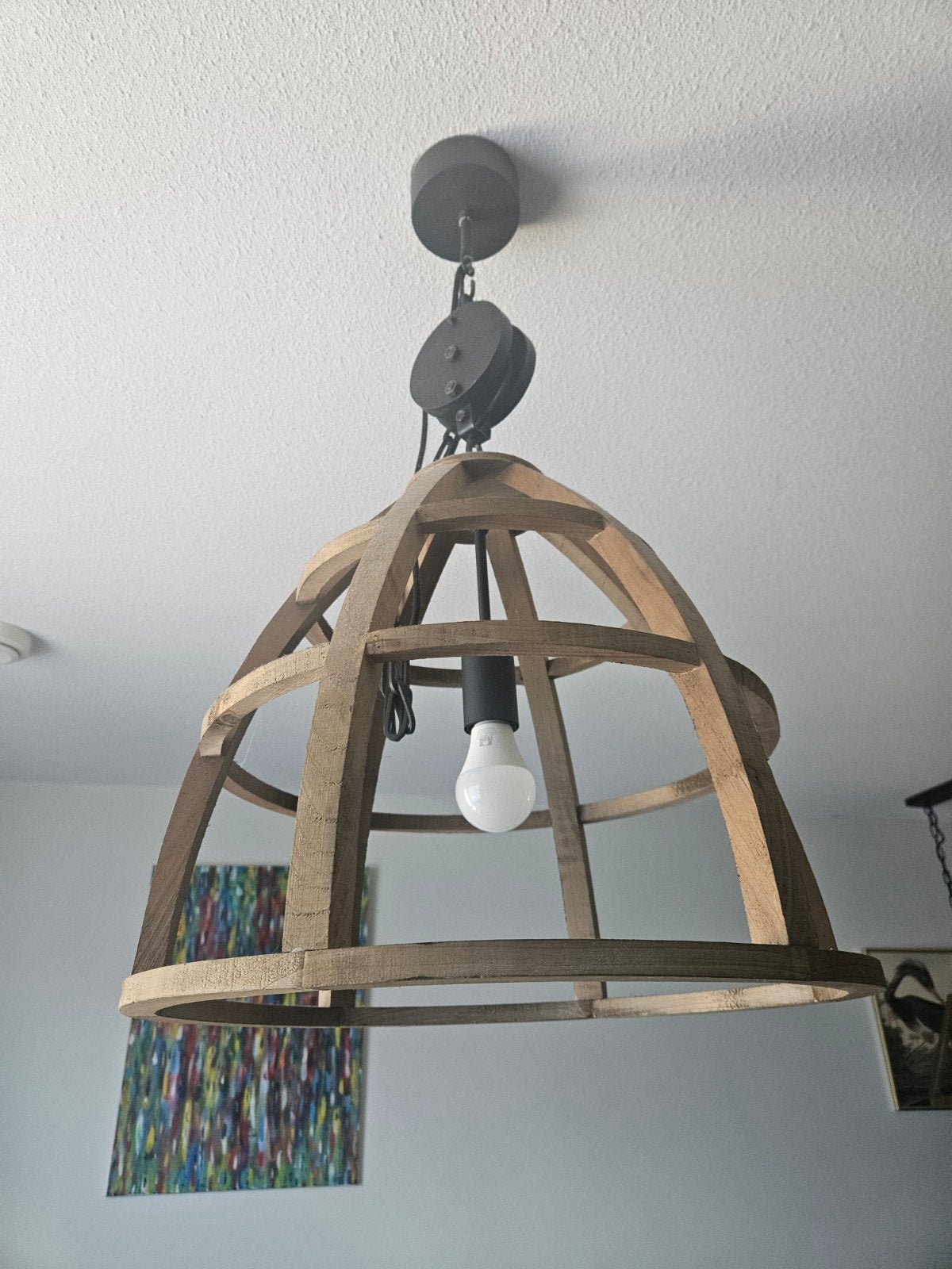 Industriële houten hanglamp Matrix Nature Wood, Huis en Inrichting, Lampen | Hanglampen, Ophalen, Gebruikt, 75 cm of meer, Industrieel