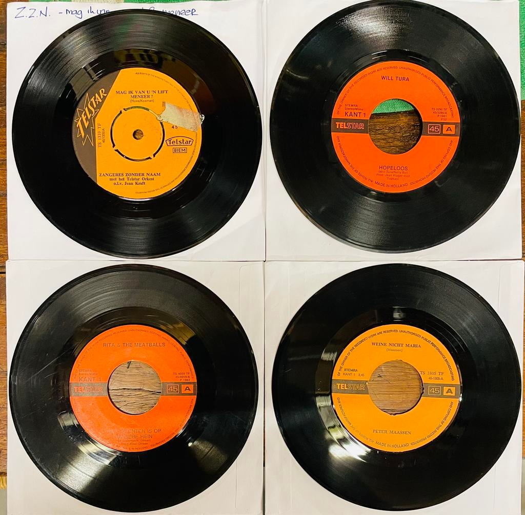 Vier hollandstalige piraten plaatjes op Telstar label, Gebruikt, Originele persing, 7 inch, Ophalen of Verzenden