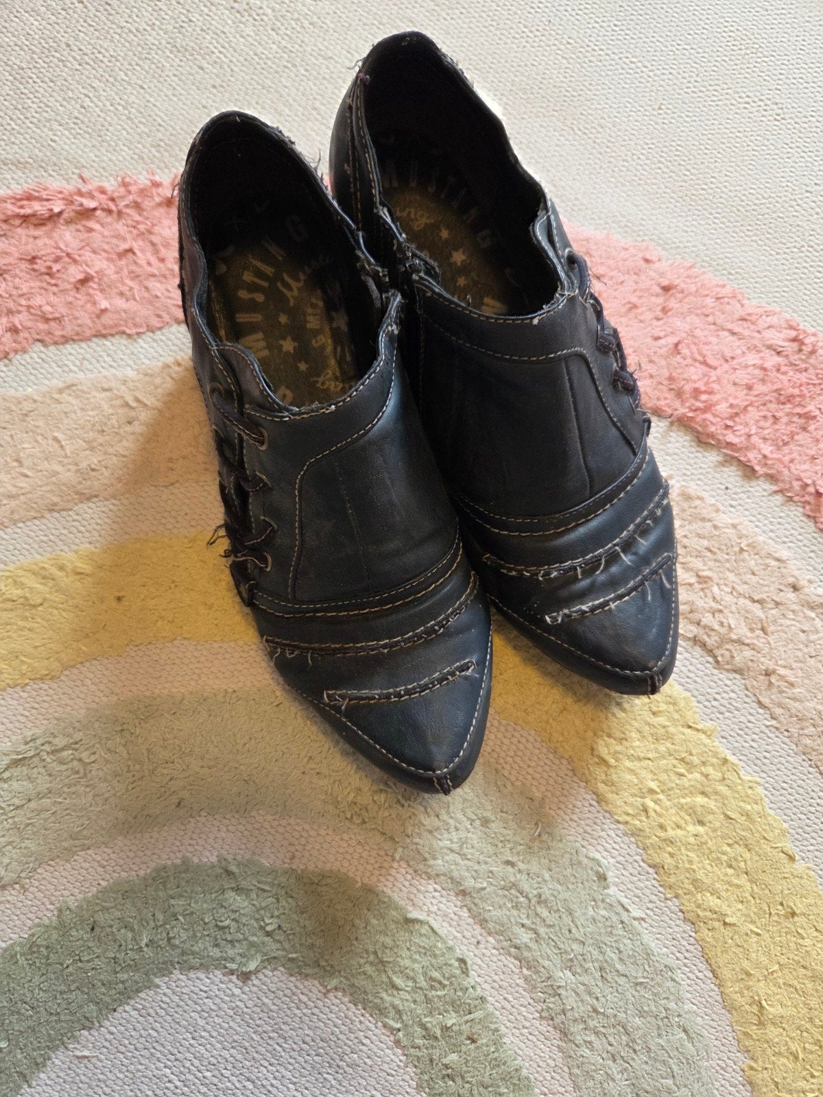 Leren mustang korte laarsjes schoenen maat 39 veel gedragen, Ophalen, Blauw, Lage of Enkellaarzen, Mustang