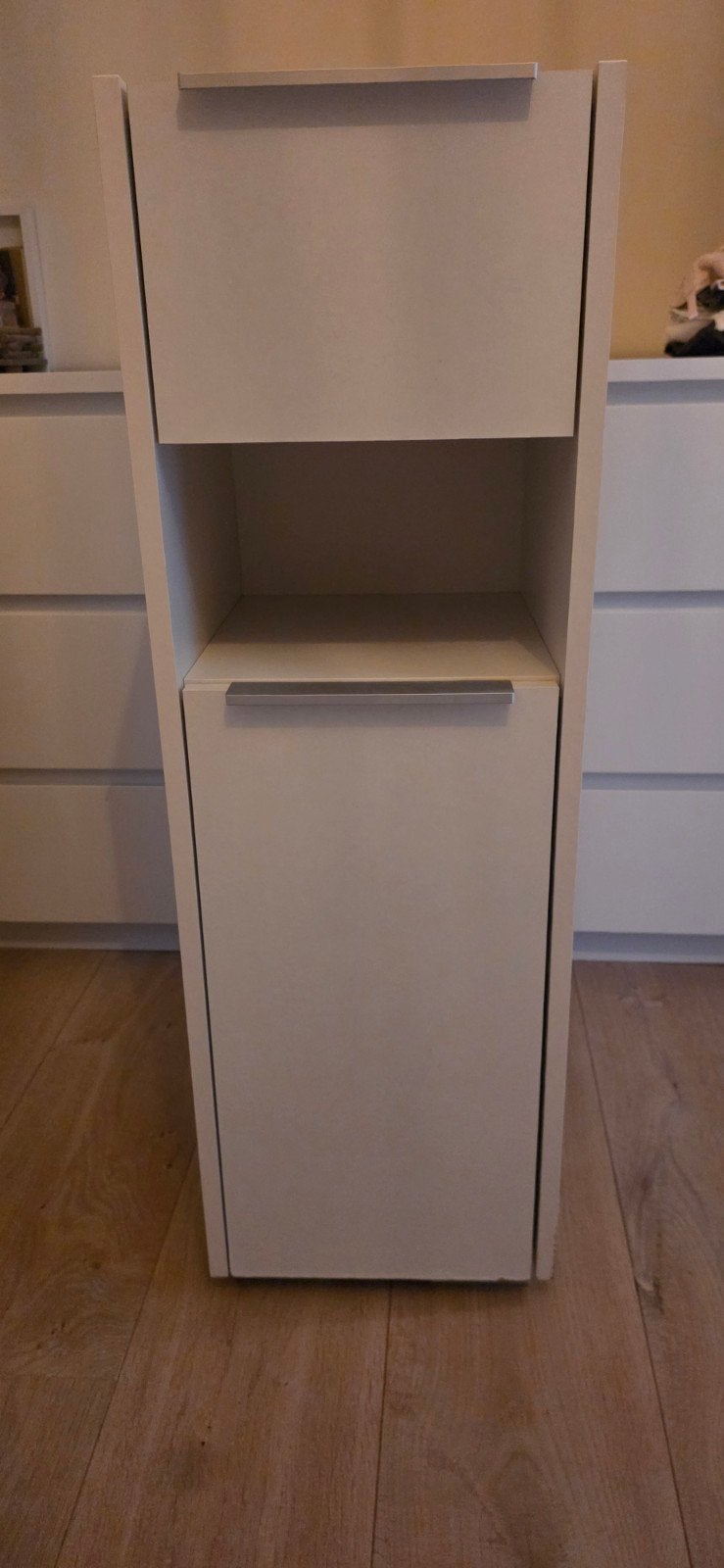 Witte smalle kast met lade en planken, Ophalen, Gebruikt, Minder dan 45 cm, 70 cm of meer