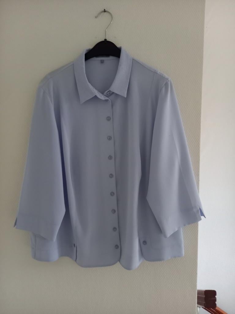 Erfo overhemd blouse lichtblauw (3/4 mouw) mt 46/48 (zgan), Blauw, Erfo, Maat 46/48 (XL) of groter, Ophalen of Verzenden