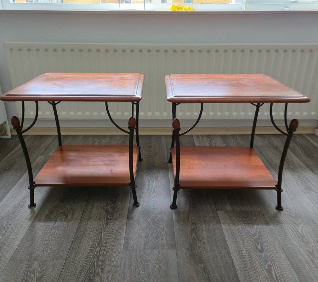 2 bijzettafels, Minder dan 55 cm, Gebruikt, Rechthoekig, Hout