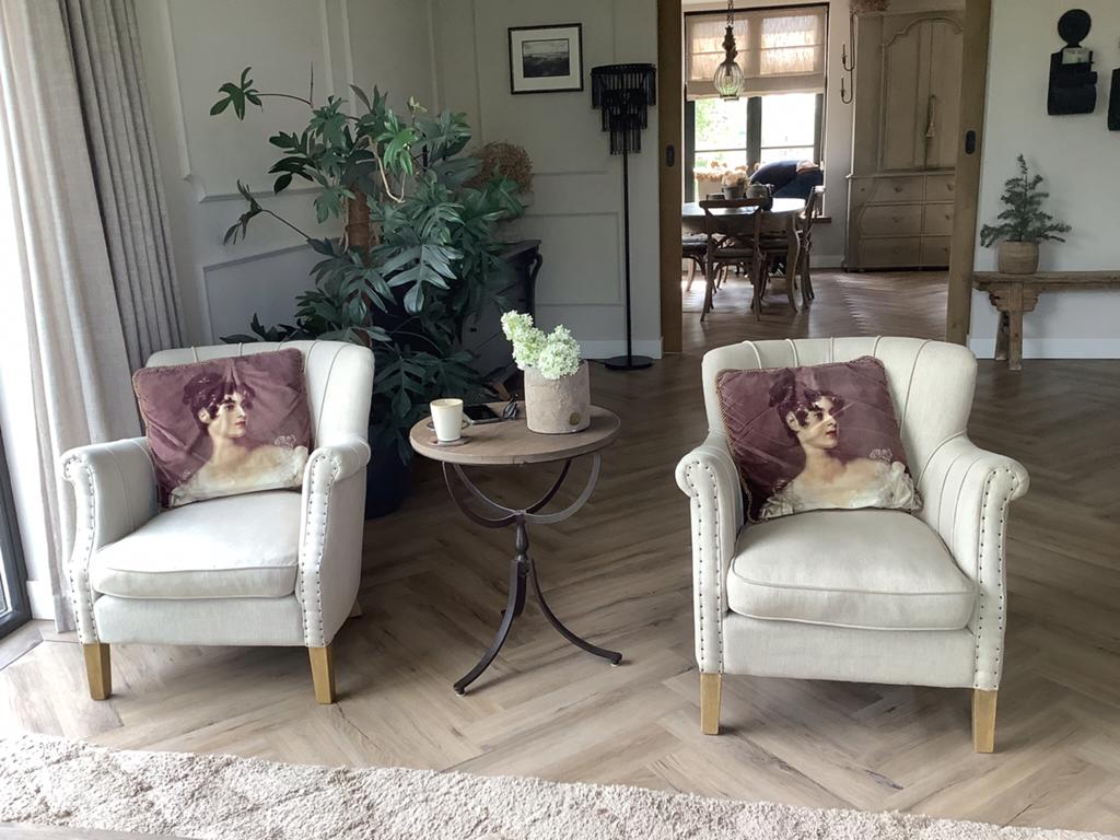 2 landelijke riviera maison fauteuils beige/creme zgan, Huis en Inrichting, Ophalen of Verzenden, Zo goed als nieuw, Overige kleuren