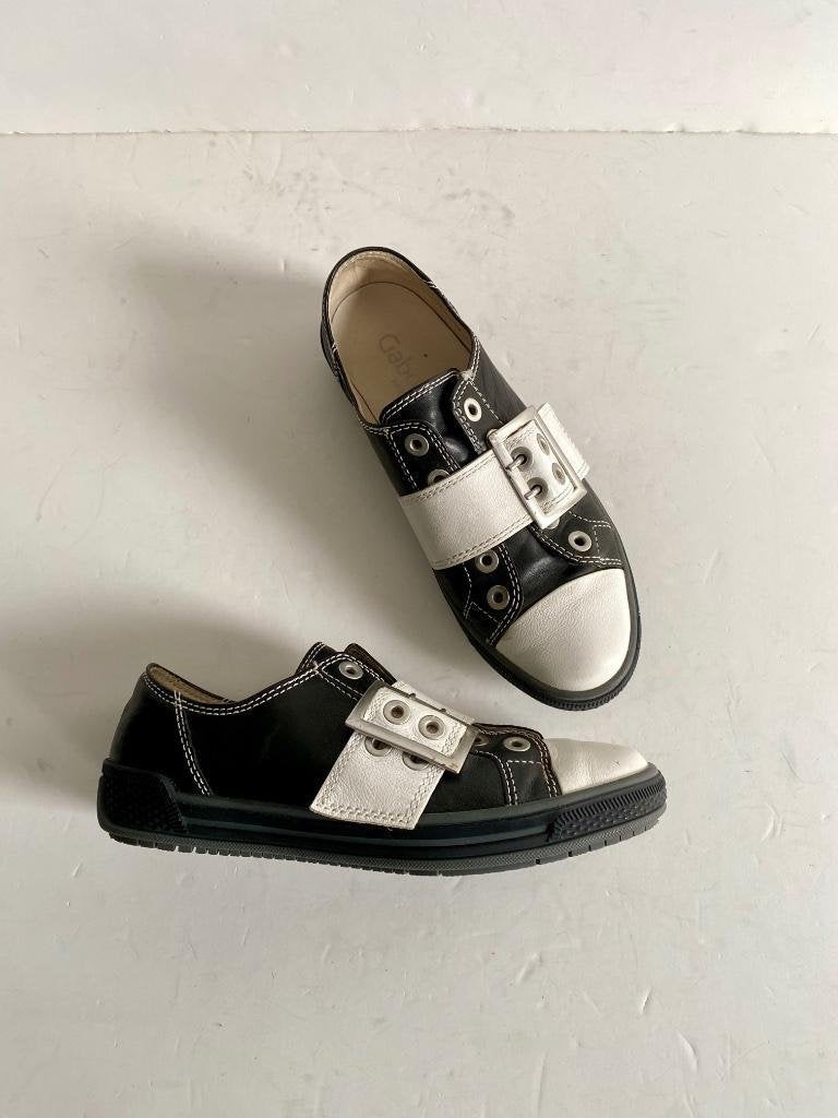 J49 Gabor maat 38 leren sneakers schoenen leer zwart wit, Zwart, Gabor, Ophalen of Verzenden, Sneakers of Gympen