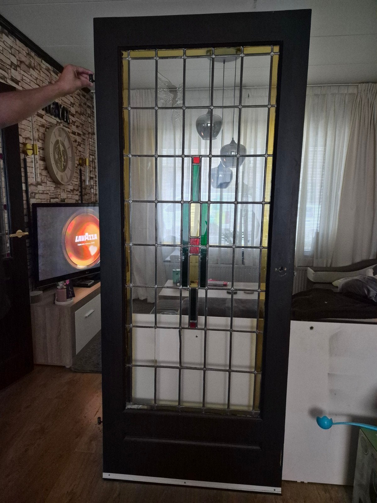 Te koop glas in lood binnen deur, Ophalen