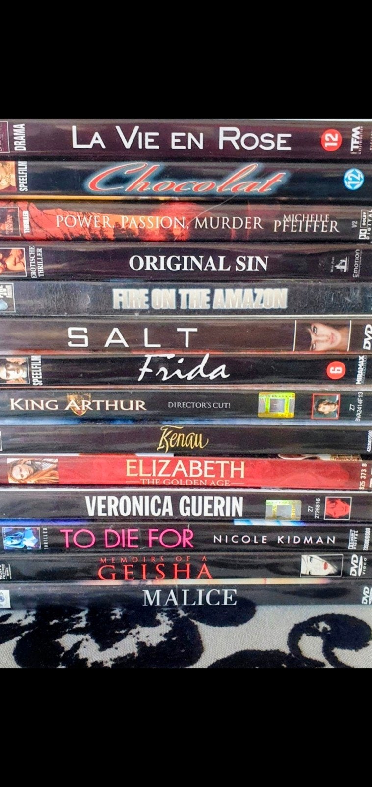 14 DVD films: La Vie en Rose, Chocolat, Salt, Frida, setpr, Nederlands, Ophalen of Verzenden, Vanaf 12 jaar, Gebruikt