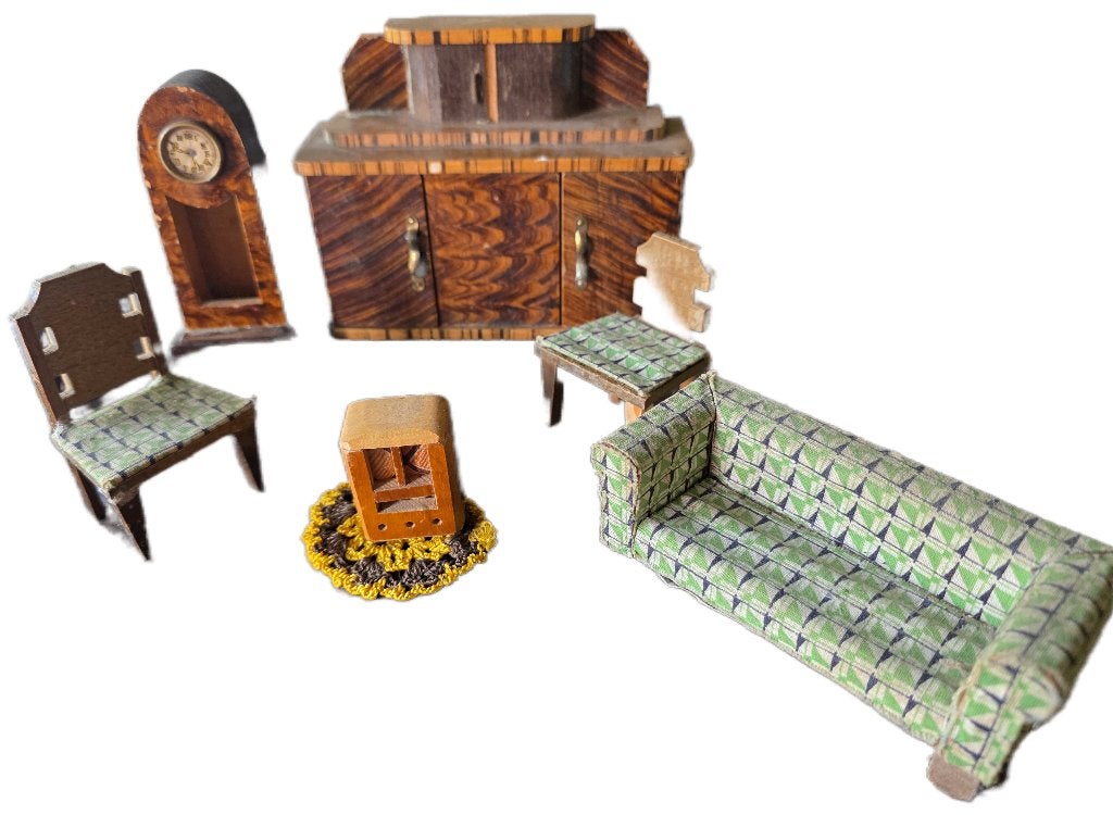 KOOPJE Antieke Art Deco poppenhuis meubels set, Antiek en Kunst, Verzenden