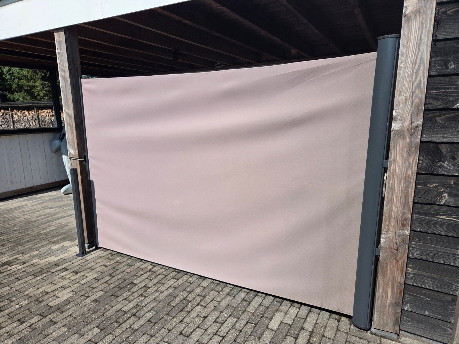 2x Windscherm, Privacyscherm, Schaduw 3 x1,80m. kleur Taupe, Tuin en Terras, Tuinschermen, Ophalen, Aluminium, Zo goed als nieuw