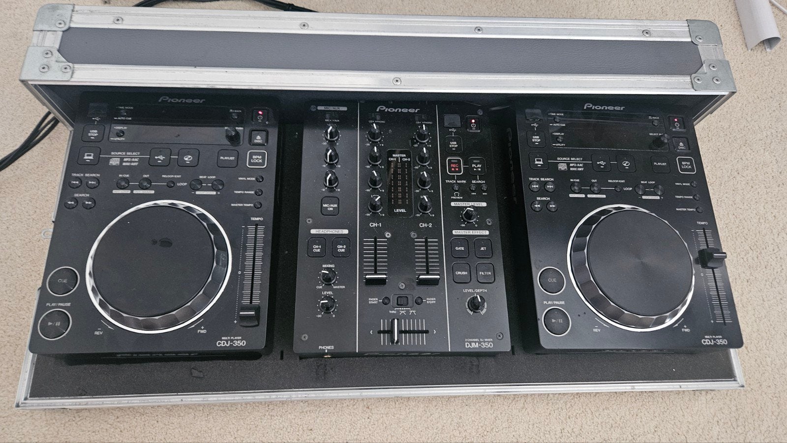 Pioneer DJ-set: 2x CDJ-350 & DJM-350 in flightcase, Ophalen, Gebruikt, Dj-set, Pioneer