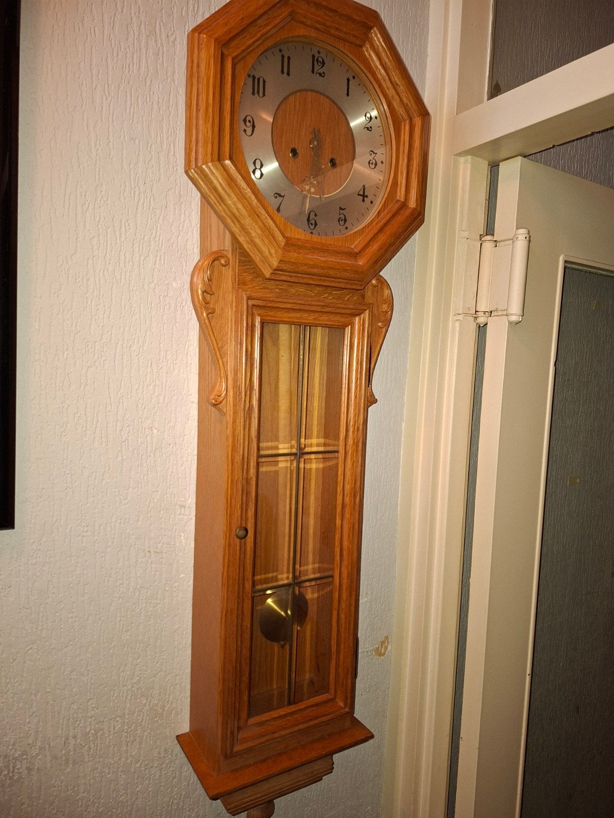 Regulateur Wandklok blank eiken, Ophalen, Gebruikt, Wandklok