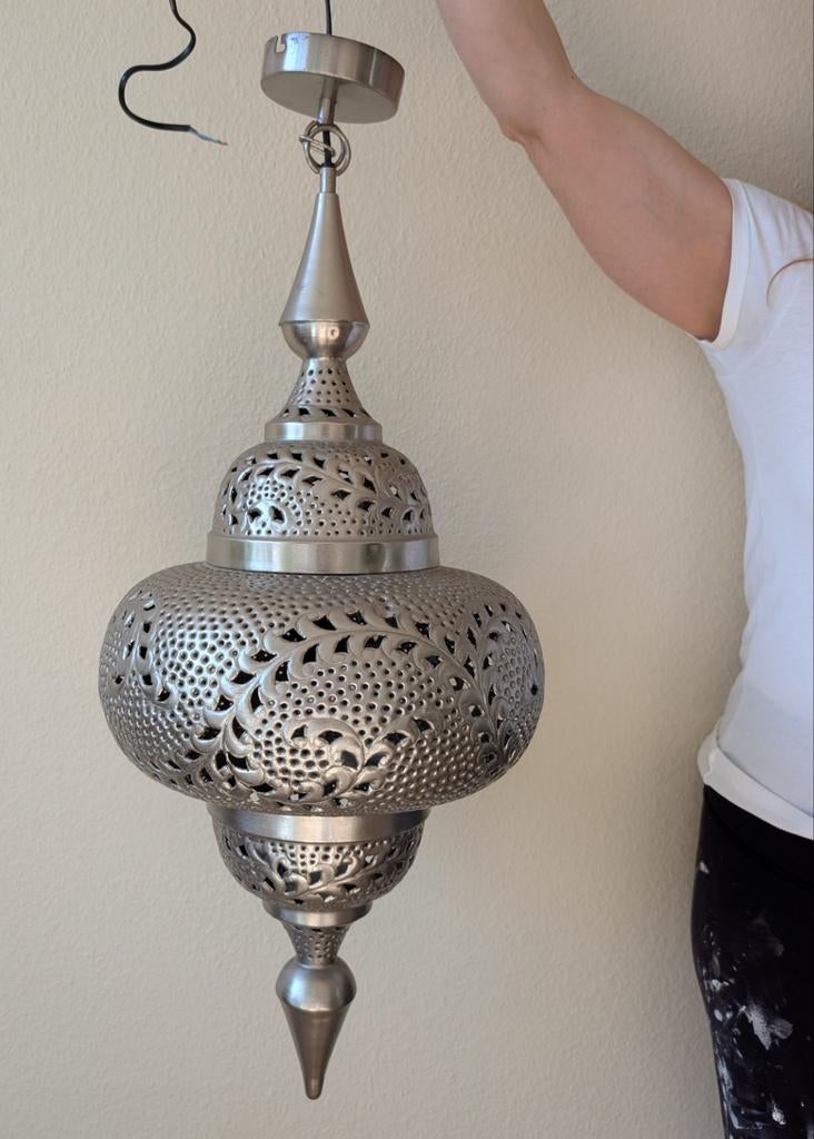 Marokkaanse hanglamp matzilver, Huis en Inrichting, Lampen | Hanglampen, Ophalen, Minder dan 50 cm