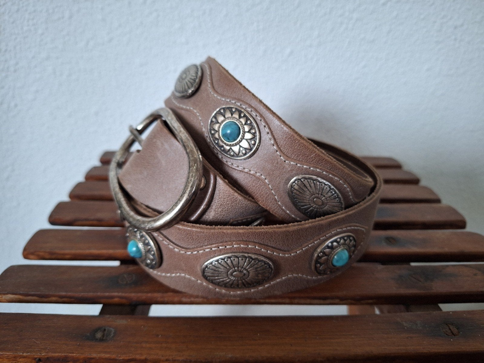 Leren riem met turquoise details à la Sendra, Echt leder, Nieuw, Heupriem, Ophalen of Verzenden