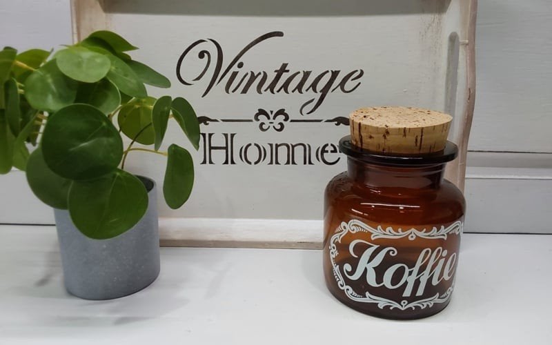 Vintage bruin glazen voorraad pot koffie thee suiker, Ophalen of Verzenden