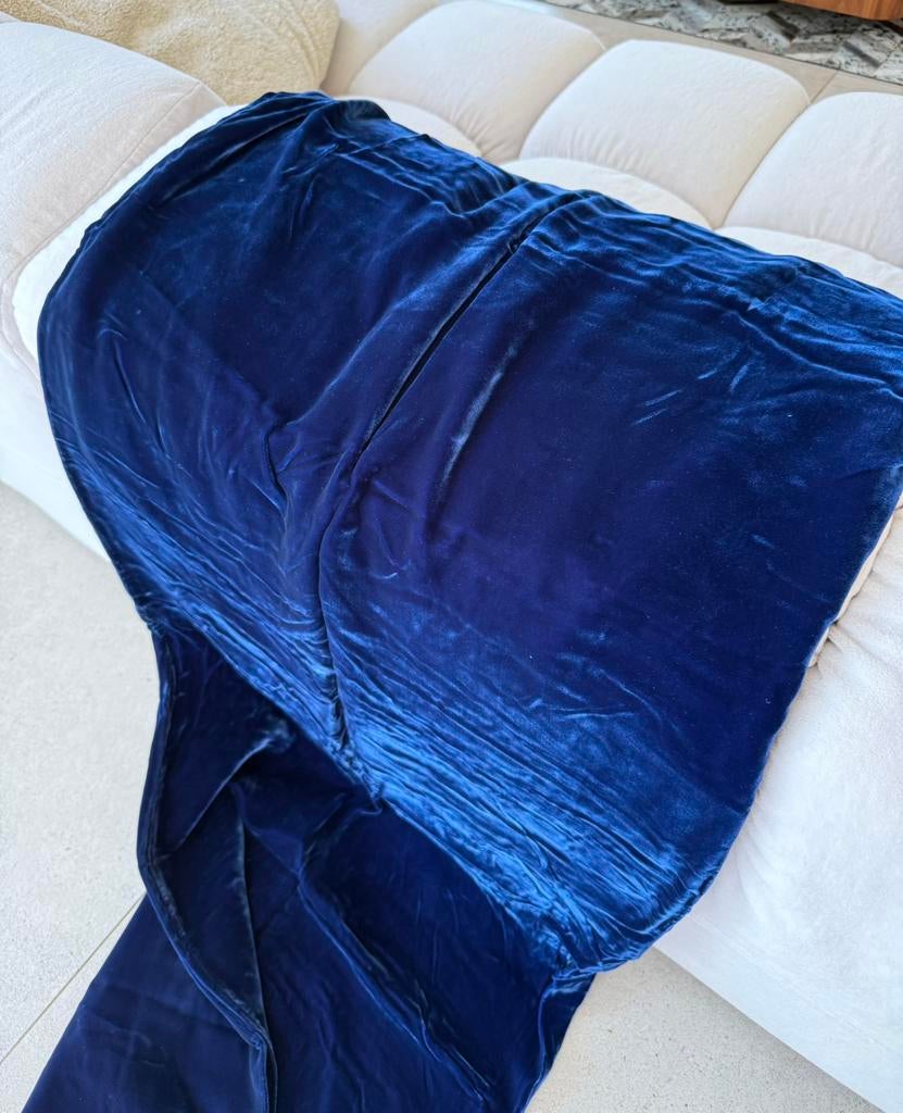 Donkerblauw fluwelen gordijnen 390 cm x 195 cm., Ophalen of Verzenden, Blauw