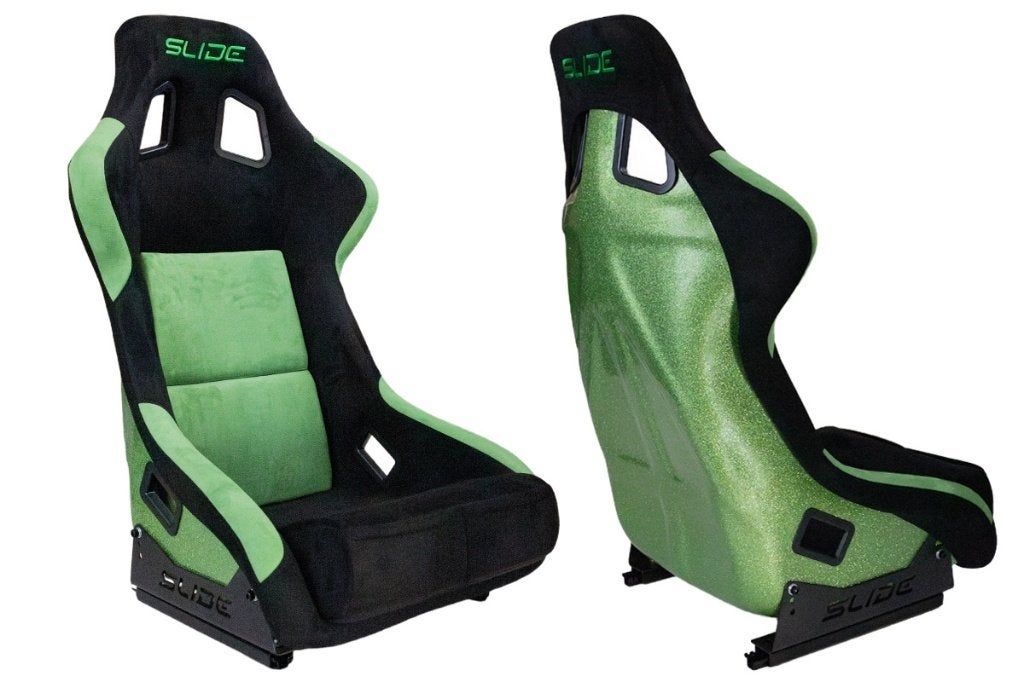 Slide KS2 Kuipstoel groen zwart suede alcantara glitter, Ophalen of Verzenden