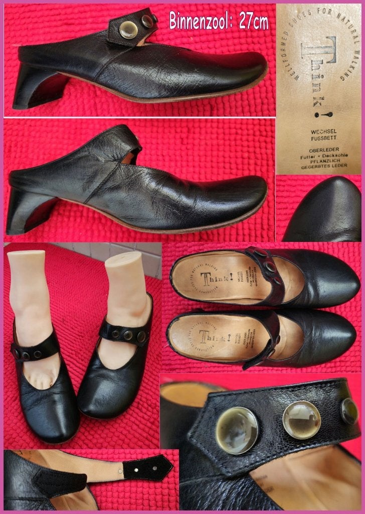 THINK! zwarte leren slippers maat 41 zgan, Slippers, Zwart, Think!, Ophalen of Verzenden