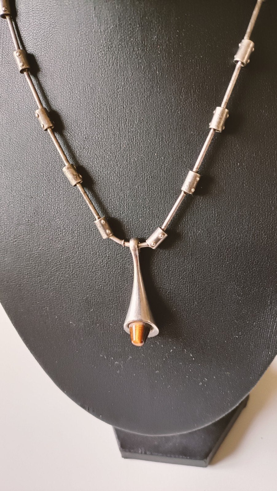 Modernistische zilveren ketting O P Orlandini, Sieraden, Tassen en Uiterlijk, Antieke sieraden, Verzenden, Zilver, Ketting, Met edelsteen