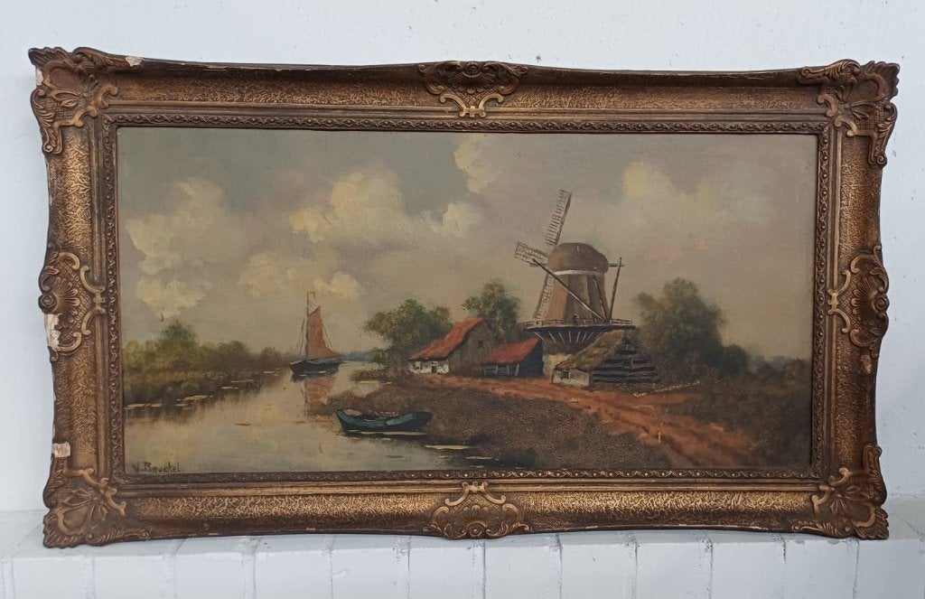 Schilderij Bruckel voorzien van vintage lijst, Ophalen of Verzenden