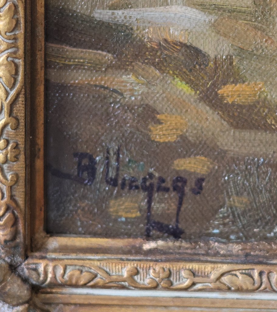Ben Viegers schilderij, stadsgezicht Delft olieverf linnen, Doek, Impressionistisch, Ophalen of Verzenden, Bijzondere lijst